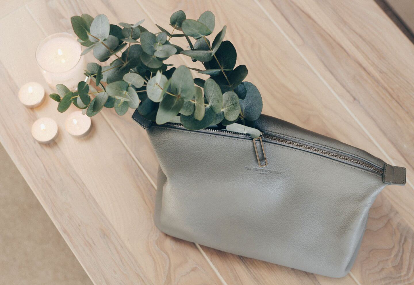 The White Company leather wash bag in grey